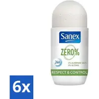 Sanex 6 x Deodorant Roller Zero% Normal Skin 50 ml - 24 Uur Deodorant - Aluminiumvrije Deodorant - Alcoholvrije Deodorant - Deodorant Voor Gevoelige Huid - Deodorant