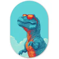 MuchoWow Muurovaal 40x60 cm - Ovale wanddecoratie T-Rex - Blauw - Wolken - Zonnebril - Ovalen schilderij - Muurdecoratie woonkamer - Kamer decoratie - Schilderijen - Wandcirkel
