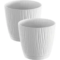 Prosperplast Plantenpot/bloempot Waves - 4x stuks - kunststof - wit - D13 x H12 cm - binnen/buiten - met opvangschaal