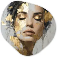 MuchoWow Organische wanddecoratie 90x90 cm - Organisch schilderij Sierlijk - Vrouw - Goud - Ogen - Muurdecoratie woonkamer - Kamer decoratie - Schilderijen - Muurcirkel aesthetic