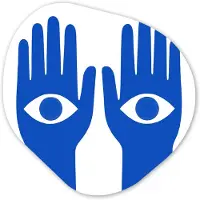 MuchoWow Organische wanddecoratie 90x90 cm - Organisch schilderij Handen - Twee - Ogen - Blauw - Muurdecoratie woonkamer - Kamer decoratie - Schilderijen - Muurcirkel aesthetic