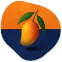 MuchoWow Organische wanddecoratie 40x40 cm - Organisch schilderij Mango - Vlakken - Bladeren - Oranje - Muurdecoratie woonkamer - Kamer decoratie - Schilderijen - Muurcirkel aesthetic