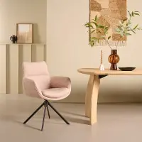 Woonexpress Draaibare Eetkamerstoel Oland - Textiel / Metaal - Beige / Zwart - 62x88x64 cm (BxHxD) - 360° - ARS