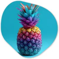 MuchoWow Organische wanddecoratie 90x90 cm - Organisch schilderij Ananas - Regenboog - Blauw - Popart - Muurdecoratie woonkamer - Kamer decoratie - Schilderijen - Muurcirkel aesthetic