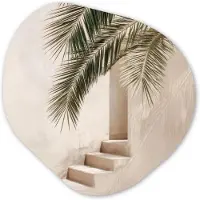 MuchoWow Organische wanddecoratie 90x90 cm - Organisch schilderij Palmboom - Schaduw - Trap - Beige - Muurdecoratie woonkamer - Kamer decoratie - Schilderijen - Muurcirkel aesthetic
