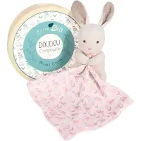 Doudou et Compagnie Knuffeldoekje, Biologisch konijntje met knuffeldoekje,roze 15cm