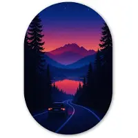 MuchoWow Muurovaal 40x60 cm - Ovale wanddecoratie Auto - Donkere dennenbomen - Zonsondergang - Ovalen schilderij - Muurdecoratie woonkamer - Kamer decoratie - Schilderijen - Wandcirkel