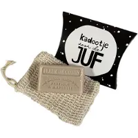 Savon De Marseille Cadeautje voor de juf: Katoenbloem 125 g. + Sisal zeepzakje - - zeep geschenkset - geschenk juf