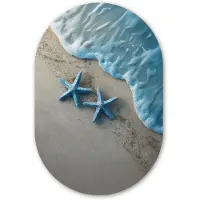 MuchoWow Muurovaal 80x120 cm - Ovale wanddecoratie Zeesterren - Zand - Zee - Blauw - Ovalen schilderij - Muurdecoratie woonkamer - Kamer decoratie - Schilderijen - Wandcirkel