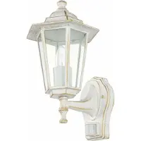 Licht-Erlebnisse Buitenwandlamp "Paris" met bewegingsmelder, wit-goud, E27, nostalgische buitenverlichting voor balkon