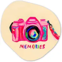 MuchoWow Organische wanddecoratie 40x40 cm - Organisch schilderij Camera - Memories - Roze - Geschilderd - Muurdecoratie woonkamer - Kamer decoratie - Schilderijen - Muurcirkel aesthetic