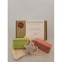 Savon De Marseille kerstcadeau set: Den, Kaneel-sinaasappel, kerstster& sisal zeepzakje - vegan - handgemaakt