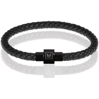 Memphis armband leer met edelstaal Zwart-21cm