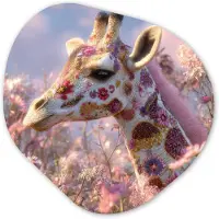 MuchoWow Organische wanddecoratie 90x90 cm - Organisch schilderij Giraffe - Bloemen - Roze - Muurdecoratie woonkamer - Kamer decoratie - Schilderijen - Muurcirkel aesthetic