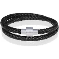 Memphis leren wrap armband Zwart Zilver-21cm