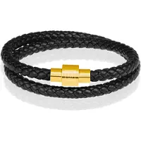 Memphis leren wrap armband Zwart Goud-24cm