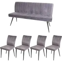 Mendler Eetkamer set -K16, 4-delige set stoel + bank Eetkamergroep Zitgroep Eetkamerset, fluweel metaal ~ donkergrijs