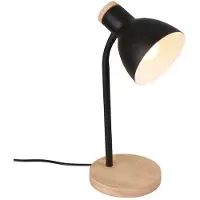 Briloner Prep – Tafellamp – bedlamp met natuurlijke accenten – E14 Fitting – met kabelschakelaar – zwart/hout – Ø14 x 39,5 cm