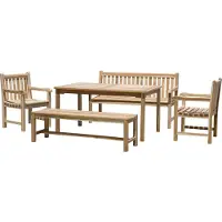 Möbilia Zitgroep 2 x fauteuils + 2 x banken + 1 tafel in natuurlijk teakhout