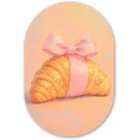 MuchoWow Muurovaal 40x60 cm - Ovale wanddecoratie Croissant - Strik - Roze - Ovalen schilderij - Muurdecoratie woonkamer - Kamer decoratie - Schilderijen - Wandcirkel