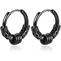 Mendes Heren oorringen edelstaal zwart met details en 4 ringen - 20mm