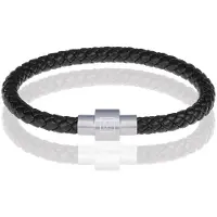 Memphis armband leer met edelstaal Zwart Zilver-23cm