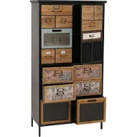 MCW Apothekerskast -O80, hoge kast met lades, vintage shabby-look 136x73x35cm, naturel/blauw/wit