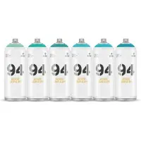 Montana Colors MTN94 spuitbussen pakket - 6x Aqua tinten - Lage druk, matte afwerking graffiti spuitverf - 400ml