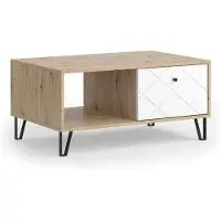 Vicco Nizza Salontafel – 90.2 x 59.4 cm met open vak en lade Ambachtelijk/Wit