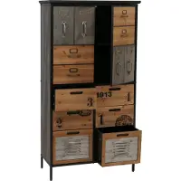 MCW Apothekerskast -O80, hoge kast met lades, vintage shabby-look 136x73x35cm, naturel metalen look