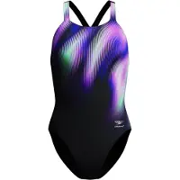 Speedo Fl Placement Printed Powerback Swimsuit Zwart UK 34 Vrouw