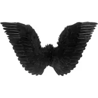 Widmann - Engel Kostuum - Gevederde Vleugels Zwart 86x31 Centimeter - Zwart - Halloween - Verkleedkleding