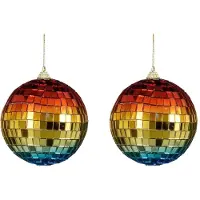 House of Seasons Kerstbal Disko Regenboog D 10 Cm 2 Stuks