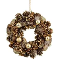 Mica Decorations Kerstkrans Eton Bruin / Goud Dennenappels D 34 H 9 Cm