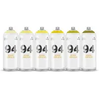 Montana Colors MTN94 spuitbussen pakket - 6x Gele tinten - Lage druk, matte afwerking graffiti spuitverf - 400ml