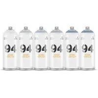 Montana Colors MTN94 spuitbussen pakket - 6x Koude grijstinten - Lage druk, matte afwerking graffiti spuitverf - 400ml