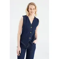 Cup of Joe Denim denim gilet dark blue denim female | Maat: XXL