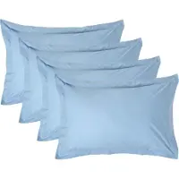 Homescapes Kussensloop 50x75 cm met Rand (Oxford) Set van 4 – Blauw – 100% Egyptisch Perkal Katoen – 200 TC