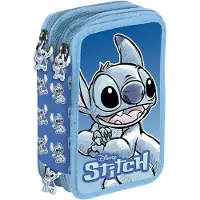 Manenti Disney Stitch triple etui – 3 vakken – 13,5 × 20 × 6,5 cm – school etui - Blauw