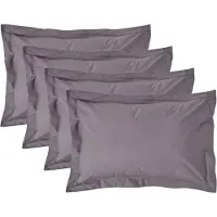 Homescapes Kussensloop 50x75 cm met Rand (Oxford) Set van 4 – Donkergrijs – 100% Egyptisch Perkal Katoen – 200 TC