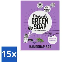 Marcel's Green Soap 15 x - Handzeep Bar - Lavendel & Rozemarijn - Zachte verzorging - 90 gr - Voordeelverpakking - 15 stuks