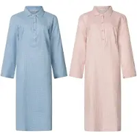 Lunatex - 2 klassieke dames nachthemden 643778 met knoopsluiting - flanel - blauw en roze - maat XL