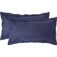 Homescapes Kussensloop 50x90 cm met Rand (Oxford) Set van 2 – Marineblauw – 100% Egyptisch Perkal Katoen – 200 TC