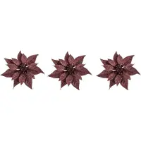 COSY&TRENDY Kerstboomversiering Kerstster - 3x - 18 cm - donkerrood glitter - op clip - ornament