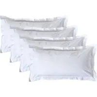Homescapes Kussensloop 50x90 cm met Rand (Oxford) Set van 4 – Wit – 100% Egyptisch Perkal Katoen – 200 TC