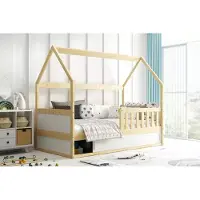 BMS SMART 2 HOUSE - Eenpersoonsbed 80x160 - Met Opbergruimte - Natuurlijk Hout