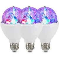 B.K.Licht BRILONER Disco light - Set van 3 LED Lichtbronnen – LED lamp – RGB met kleurverandering – draaiend – lichteffect – E27 Fitting – 3W – 12,9x7,3 cm