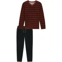 Schiesser Pyjama lang bordeaux / zwart