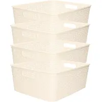 PlasticForte Opbergmand - 4x - Kastmand - rotan kunststof - creme wit - 12 Liter - 30 x 37 x 13 cm