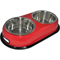 @Pet Antislip Dubbele Voerbak - 950 ml - Rood